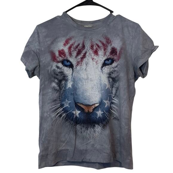 The Mountain American Flag Tiger Wildcat T-Shirt Size M Gray Graphic Print Bold - Picture 1 of 8